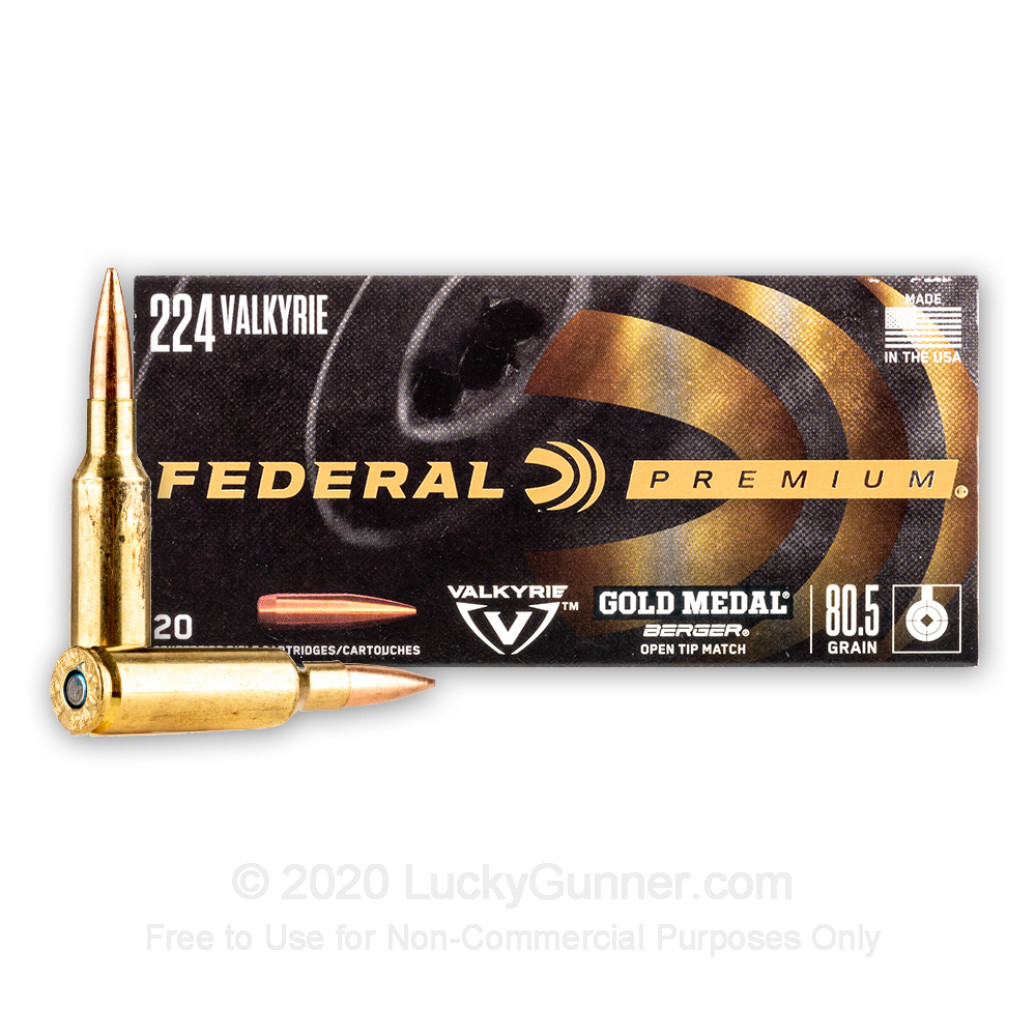 Federal Premium 80.5 Grain Gold Medal Berger 224 Valkyrie