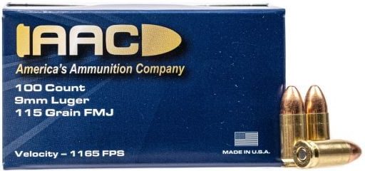 AAC 9mm 115 Grain FMJ 100 Round Box